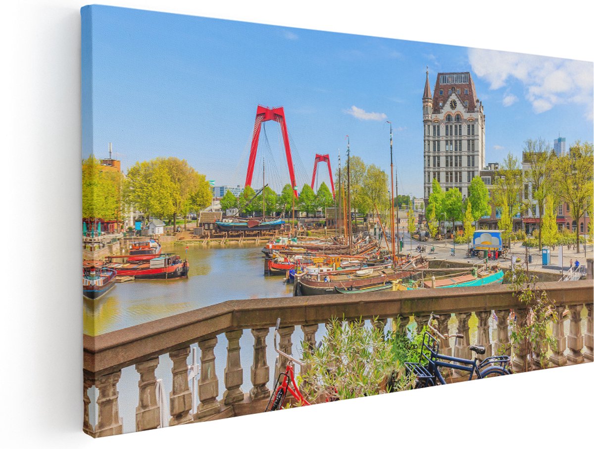Artaza Canvas Schilderij Kleurrijke Oude Haven In Rotterdam - 160x80 cm - Groot - Wanddecoratie Woonkamer - Schilderijen - Muurdecoratie