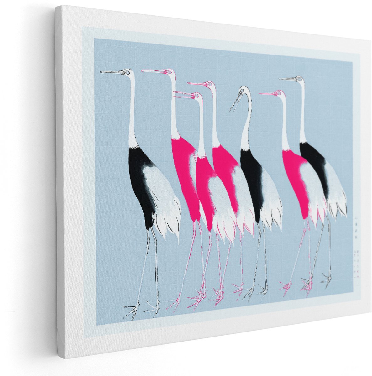 Artaza Canvas Schilderij Kraanvogels - 150x120 cm - Groot - Japandi Wanddecoratie - Muurdecoratie Vogels - Decoratie Japanse Kunst - Roze