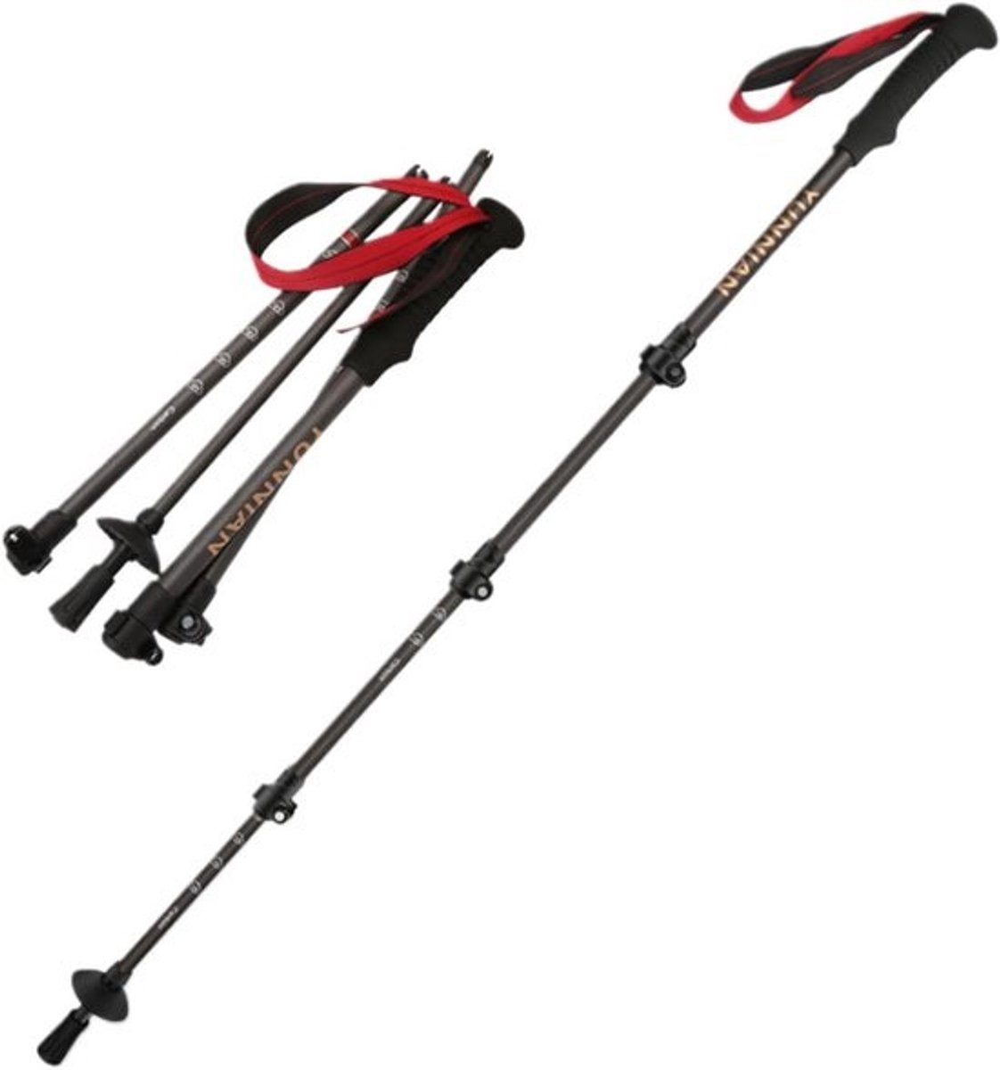 Trekkingstok Opvouwbaar - Wandelstok Lichtgewicht - Buiten Wandelen - Ulta Licht Koolstofvezel - Max 130 cm - Zwart