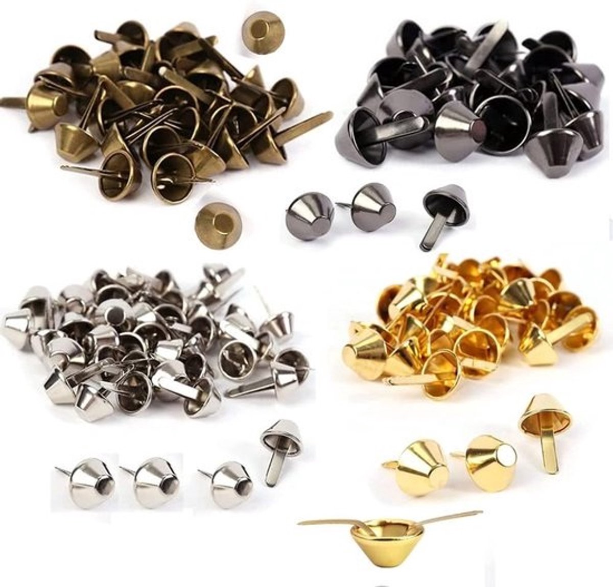 120 Stuks Klinknagels voor Tassen, Metalen Voetjes voor Handwerk en Leerprojecten, 4 Kleuren