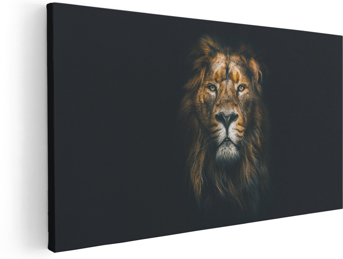 Artaza Canvas Schilderij Leeuw - Leeuwenkop - Kleur - 160x80 cm - Groot - Wanddecoratie Woonkamer - Schilderijen - Muurdecoratie
