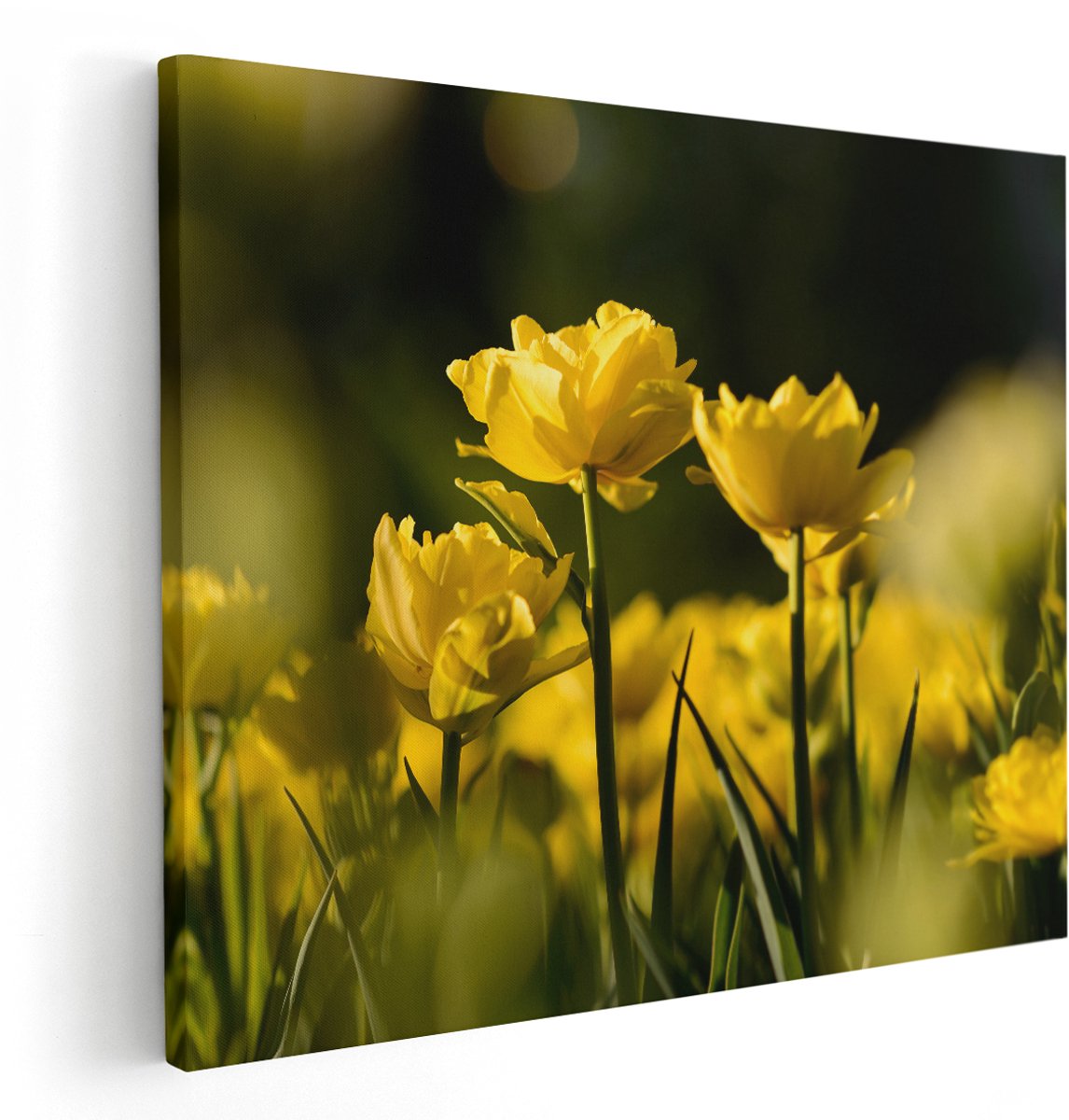 Artaza Canvas Schilderij Gele Tulpen - Bloemen - 150x120 cm - Groot - Wanddecoratie Woonkamer - Schilderijen - Muurdecoratie