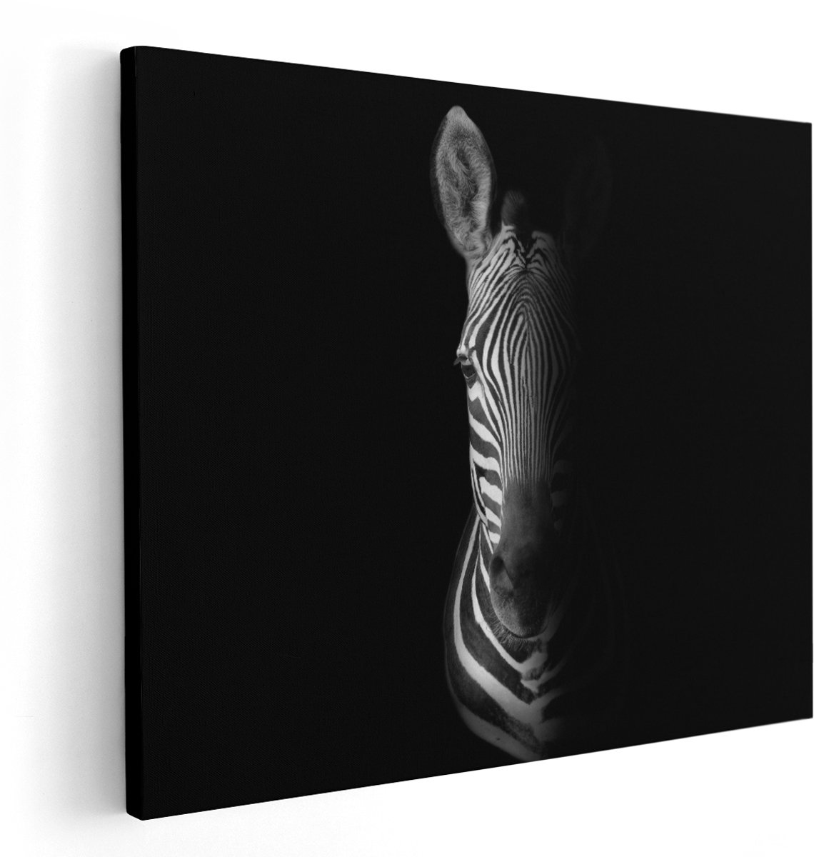 Artaza Canvas Schilderij Halve Zebra - Zwart Wit - 150x120 cm - Groot - Wanddecoratie Woonkamer - Schilderijen - Muurdecoratie