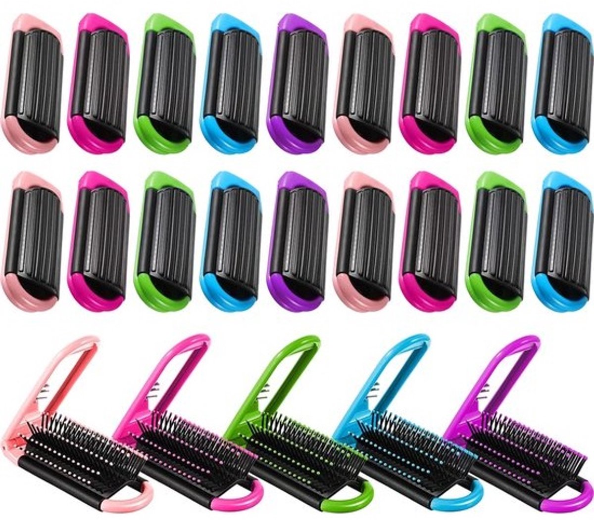20 Stuks Opvouwbare Mini Haarborstel Set Compact Rechthoekige Massageborstel voor Onderweg
