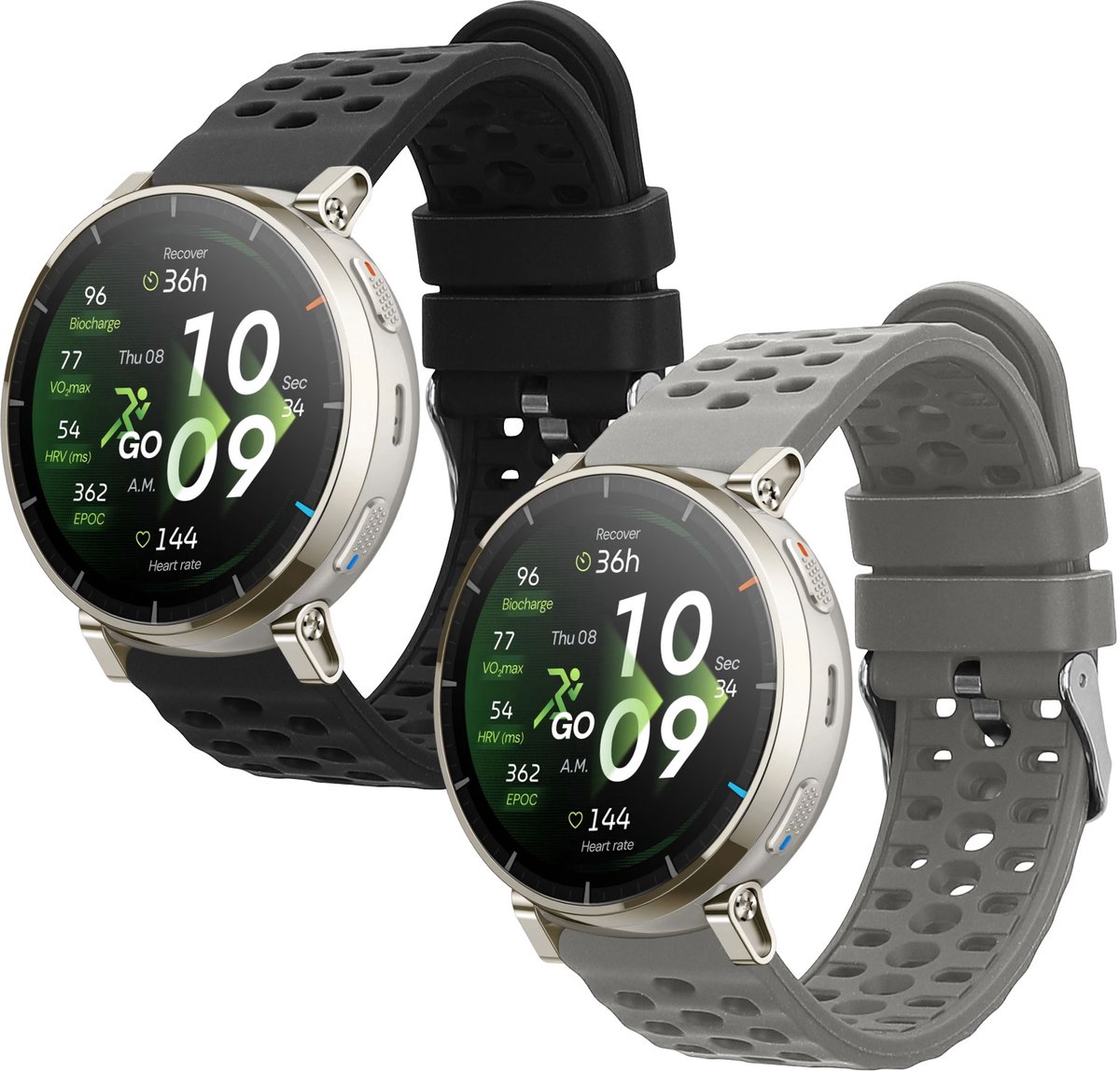 kwmobile 2x horlogebandjes geschikt voor Amazfit Active3 Premium bandje - Smartwatch bandjes van TPU - Activity tracker horloge band in grijs / zwart