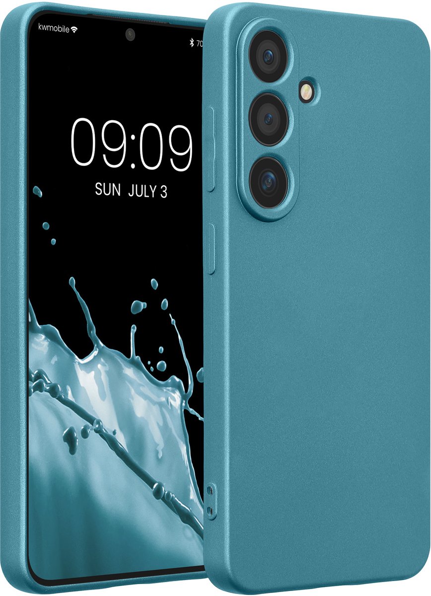 kwmobile metallic telefoonhoesje van TPU - geschikt voor Samsung Galaxy S25 - Flexible case voor smartphone - In Metallic carabisch blauw
