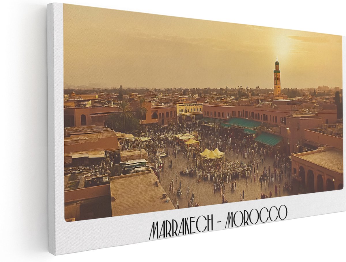 Artaza Canvas Schilderij Djemaa El-Fna Plein - 160x80 cm - Groot - Wanddecoratie Marokko - Muurdecoratie Oosters - Schilderijen Op Canvas Afrika