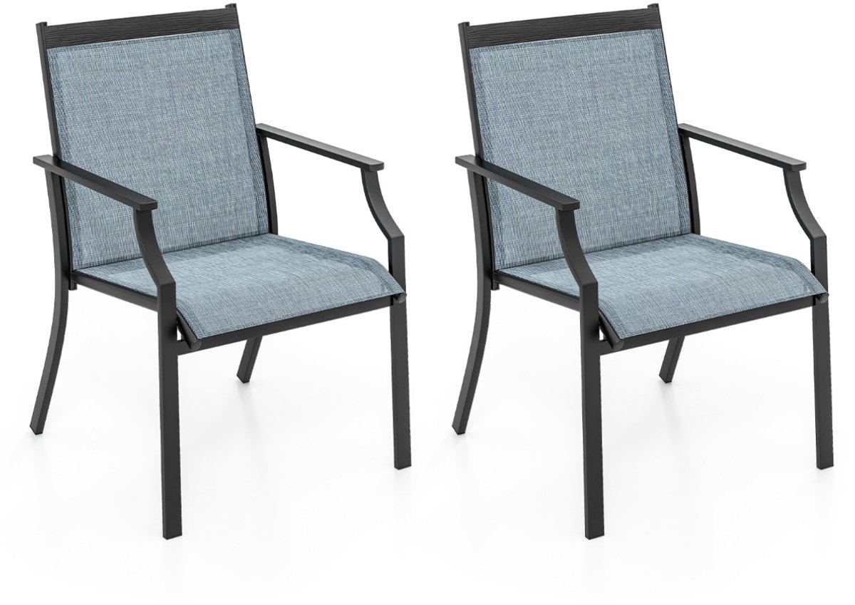 SureDeal® - Tuinstoel - Delige Terrasstoelen Buitenstoelen - Ademende Zitting Ergonomische - Armleuningen Stoelen - 66x61x90 cm - Blauw