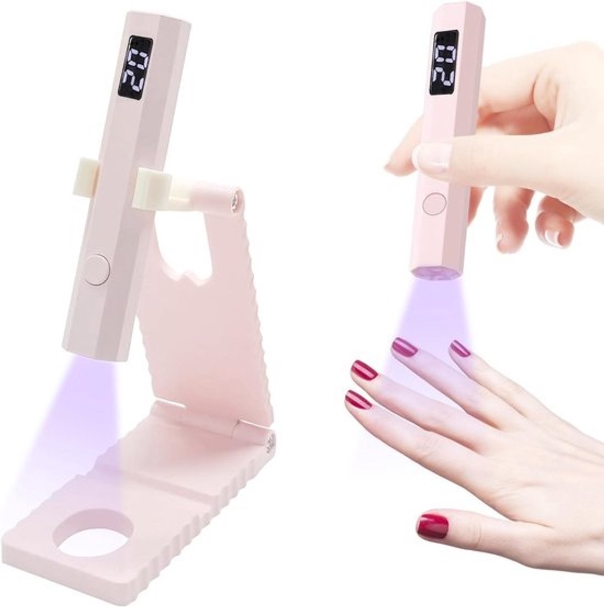 Nagelverzorging Lamp - Compact en Draagbaar, Met Houderset en Roze Digitale Display
