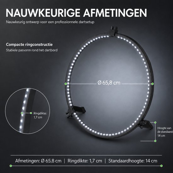Dartbordverlichting en LED-lichtring - 360° schaduwvrij, dimbaar 10-100% - 12W 6500K - Thuis en club — afbeelding 2
