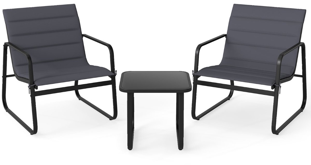 SureDeal® - Tuinset - 3-delige Buitenstoelen - Bijzettafel - Afneembare Kussens - Blad Gehard Glas - 73x61x76 cm - Grijs