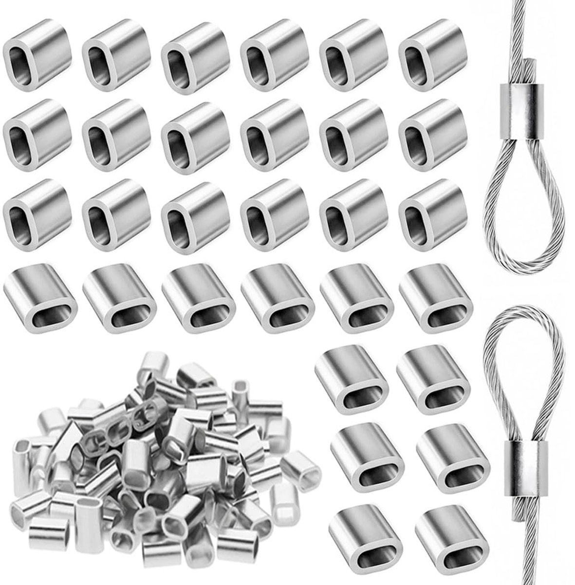 200 Stuks Aluminium Krimp Mouwen - Binnendiameter 2mm - Persklem voor staalkabel - Klemhuls - Kabelklem - Persklem van aluminium - Staalkabelklem - Aluminium hulzen - Ovaal Profiel - Voor Vissen, Ambachten, Sieraden