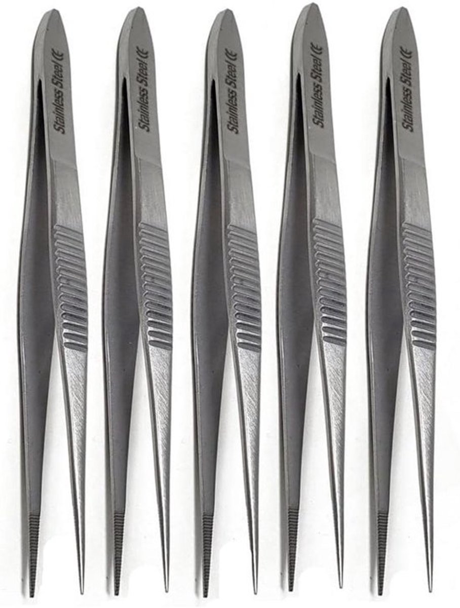 Roestvrijstalen pincetten set - 5 stuks - Fijne punt - Gezichts- en lichaamsverzorging - Precisie voor ingegroeide haren en splinters - Multifunctioneel voor nagelkunst
