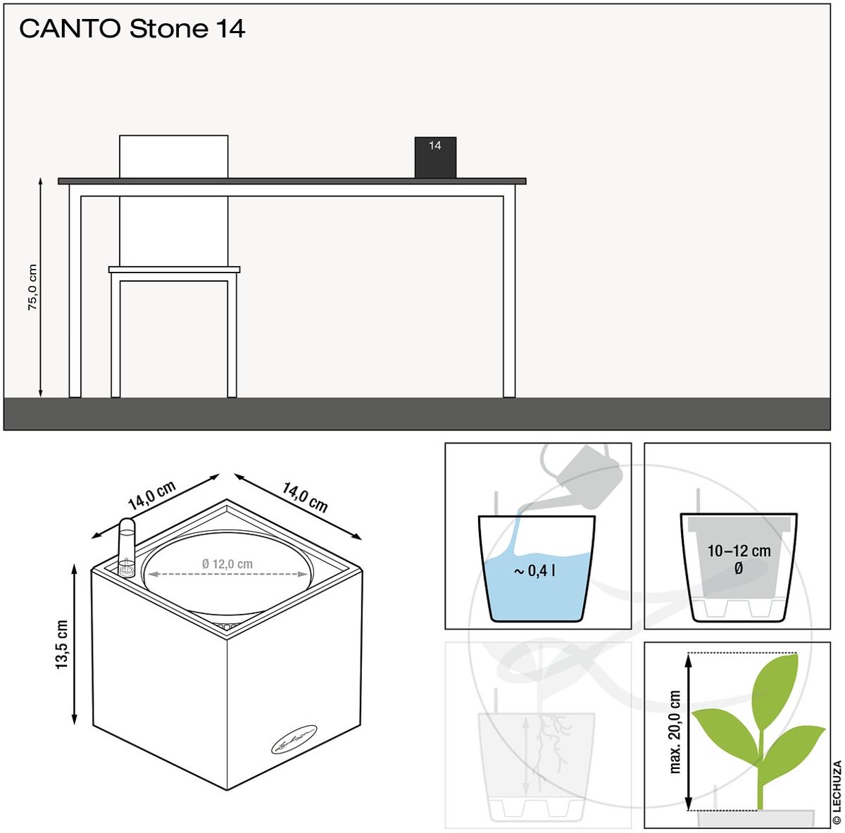 Lechuza Canto Stone 14 - Planter - with removable inner pot
