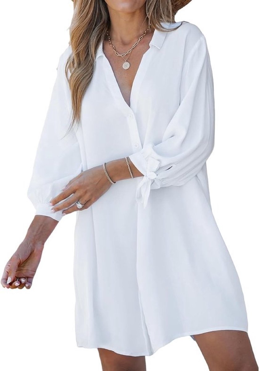 Lange Mouwen Strand Kimono met Bladerprint en Strikdetail