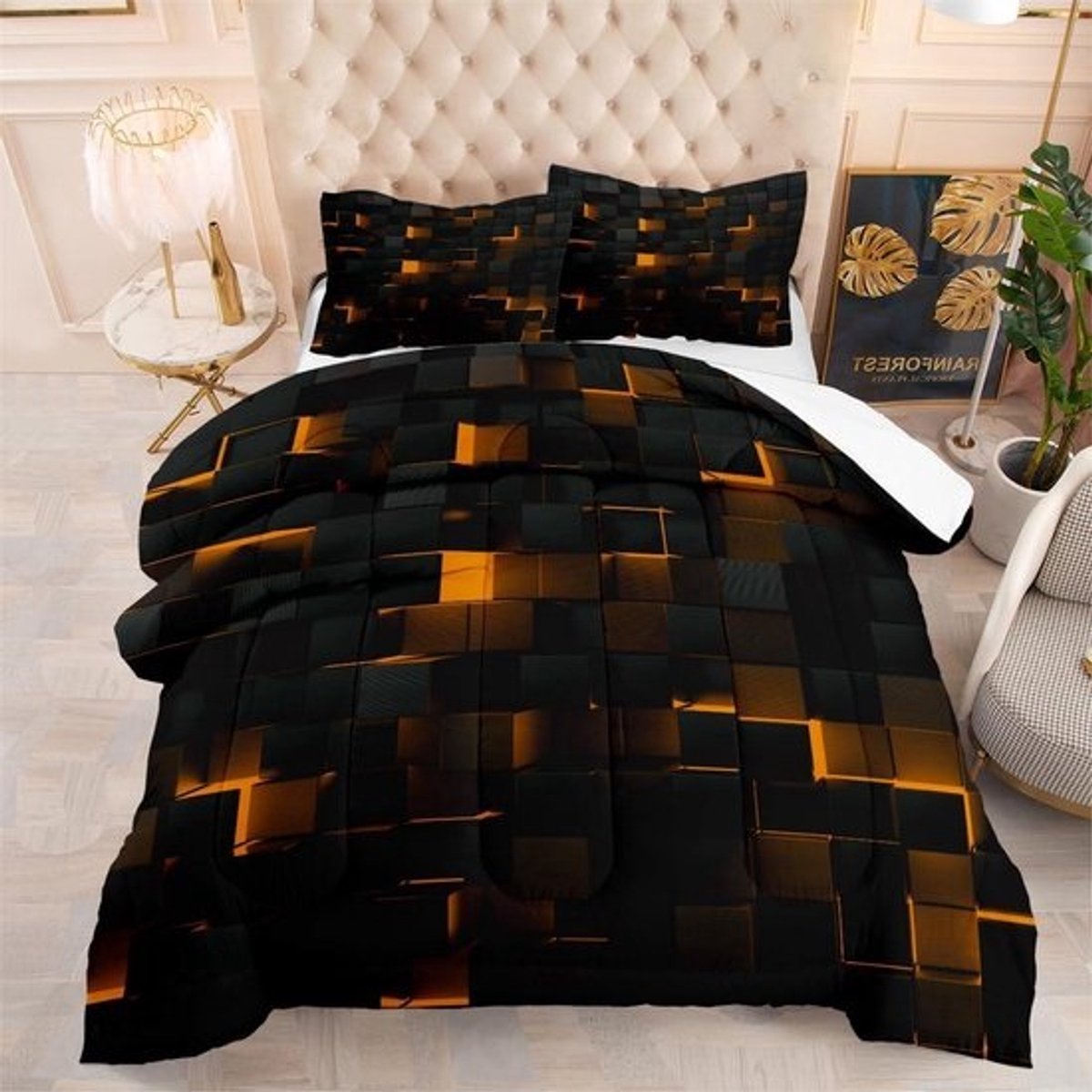 Bedrukt Dekbed - Dekbed Set - Slaapcomfort Verbeteren - Ultrazachte Microvezel - 140 x 200 cm - Kaki Raster