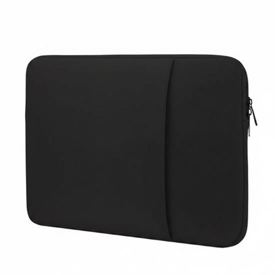Housse noire pour ordinateur portable de 14 pouces avec une poche supplémentaire pour accessoires.