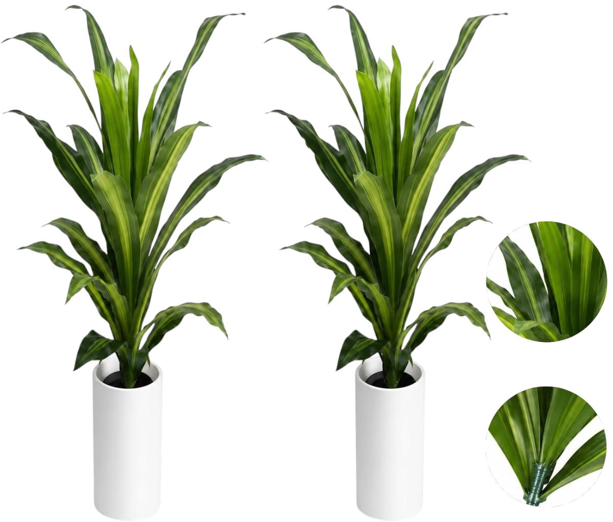 Danky Kunstmatige vioolbladficus (Ficus Lyrata) - 98cm hoog - Grote, rechtopstaande kunstboom - Natuurlijke stamstructuur, levensechte groene bladeren, geen onderhoud nodig - Wordt geleverd met een witte bloempot - Geschikt voor binnendecoratie.