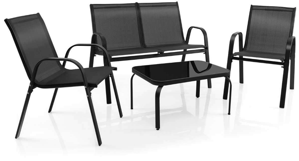 SureDeal® - Tuinset - Delige Tuinmeubelset Balkonmeubels - Personen Tuingarnituur - Stoelen Bank - Tafel Zwart - 51x71x35 cm - Donkerbruin