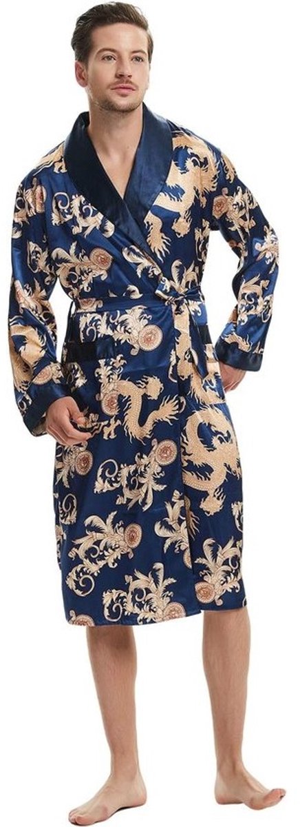 Satijnen kimono badjas met sjaalkraag - luxe zijden badjassen voor heren en dames