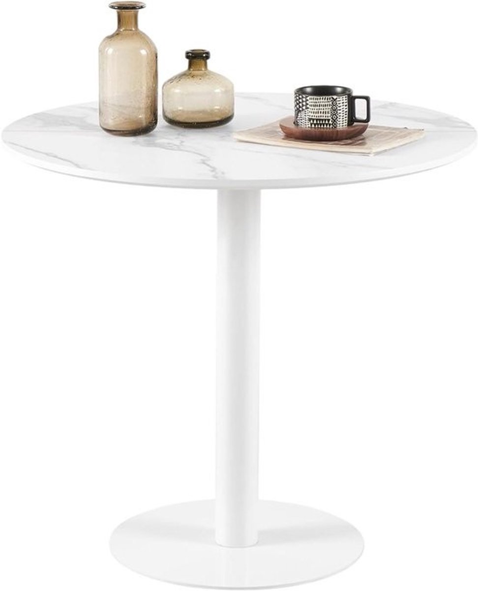 Ronde Eettafel - Kleine Keukentafel - Gezellig Dineren - Modern Design - 80 cm Diameter - Marmerlook