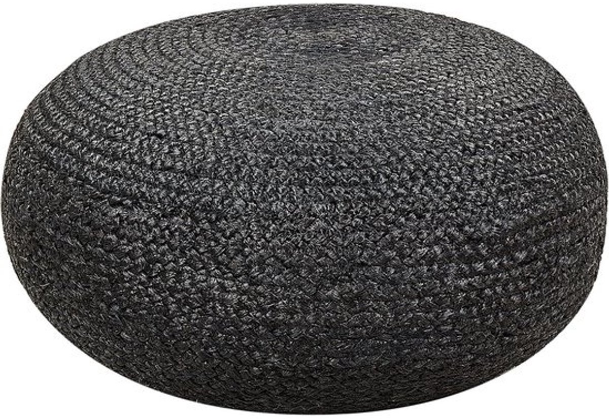 Ronde Boho Zwarte Jute Poef 50 cm - Zit- en Voetenbank