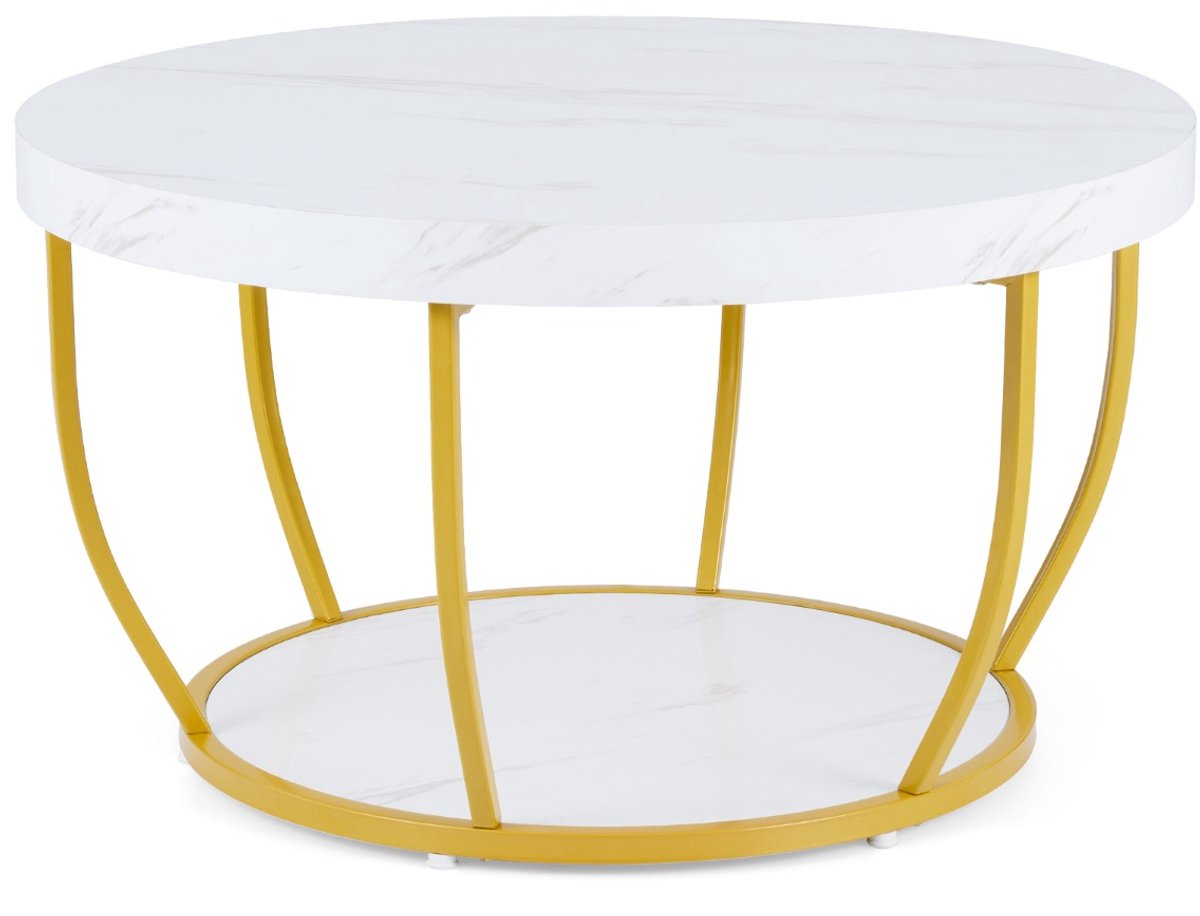 SureDeal® - Salontafel - Ronde Houten - Niveaus - Metalen Woonkamertafel Kafeetafel - 80x45 cm - Wit