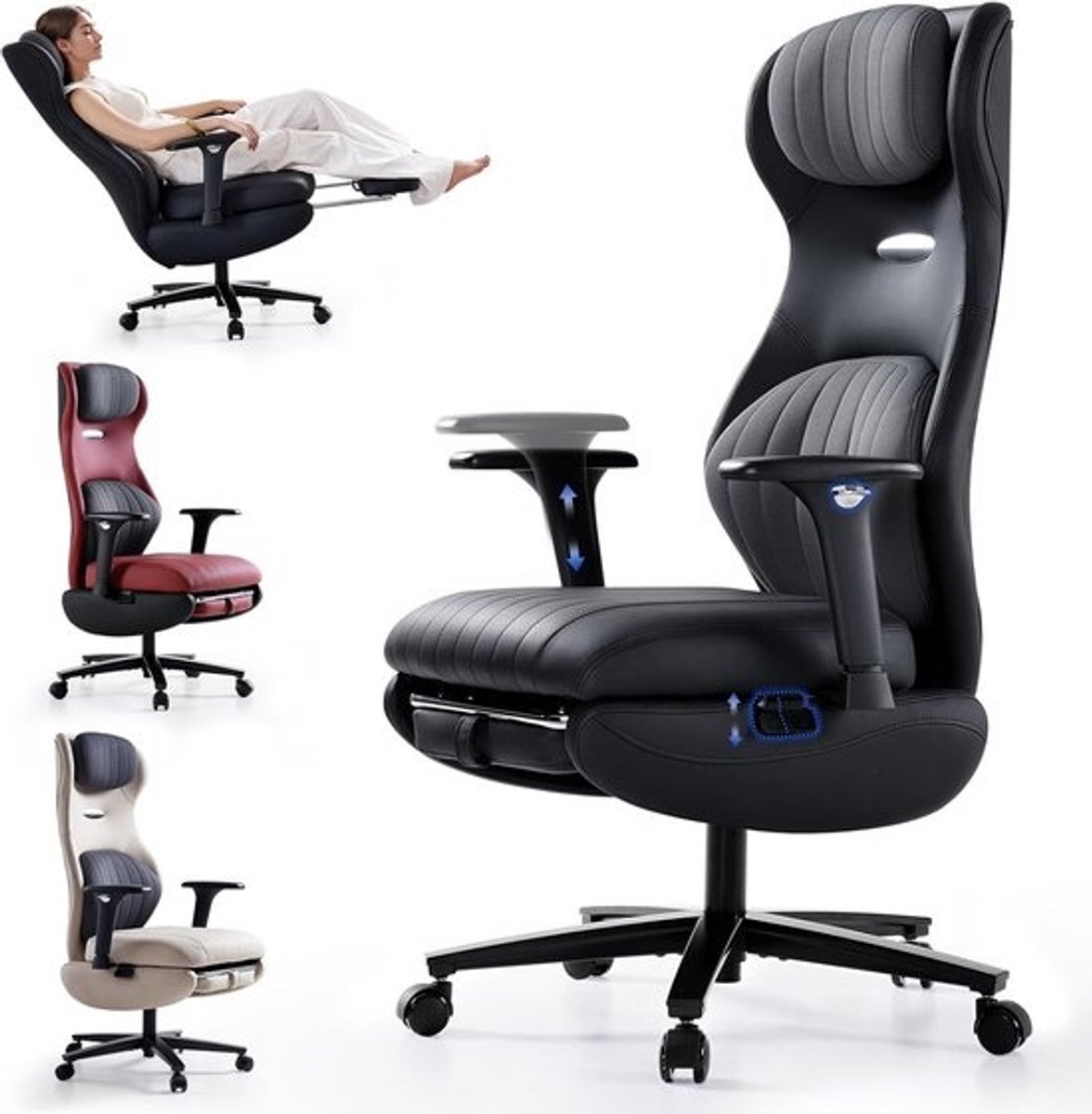 Ergonomische Gamingstoel in Racestijl met Voetsteun, Ademend Kussen en Verstelbare Armleuningen - Zwart