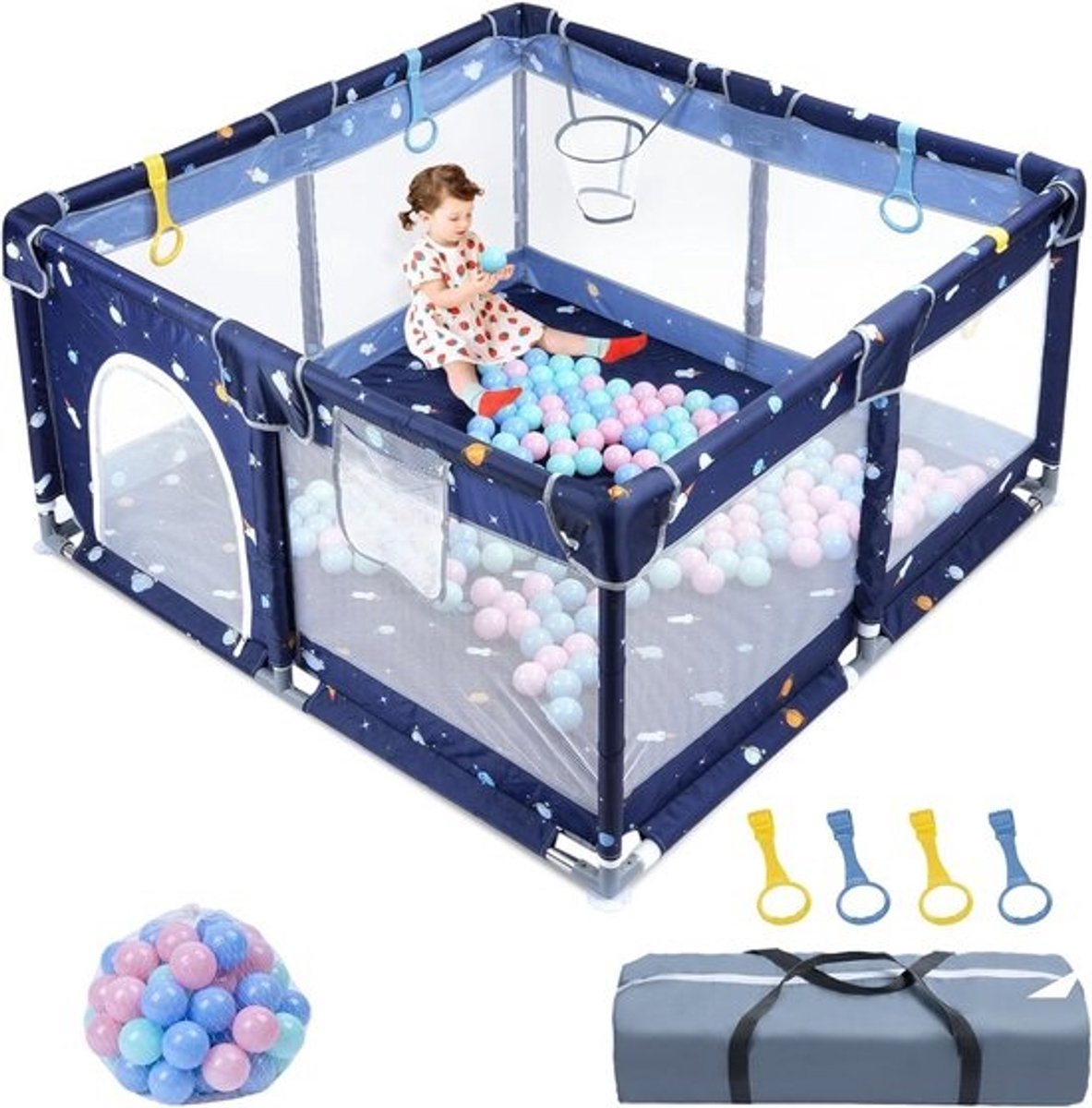 Grote veiligheidsbox voor baby's en peuters, 150x180 cm, met ballenbak en klimrek