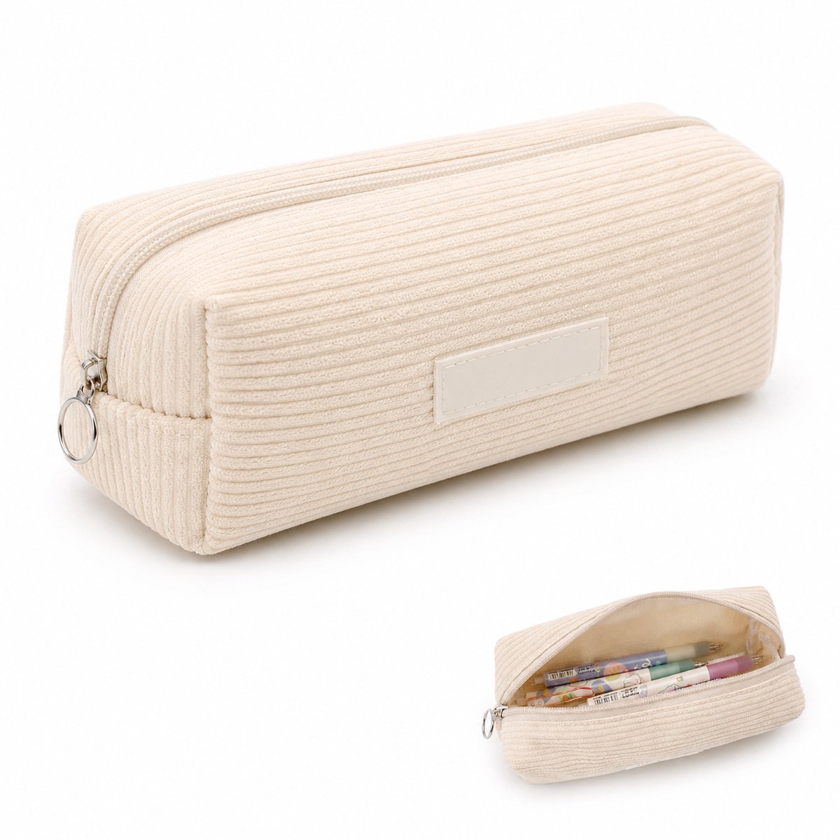 VHV - Etui Draagbaar - Corduroy Pennenbak - 6x19x7 cm -Handig Pencil case - Compacte Stiftetas - Voor School, Kantoor -Wit