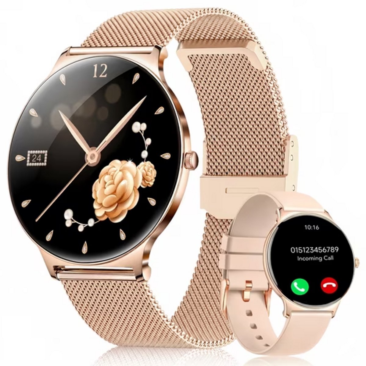 FOSMET Smartwatch Dames - Ultradun - 1,56" AMOLED Display - 20 Dagen Batterijduur - IP68 + 5ATM Waterdicht - 150+ Sportmodi - Bluetooth Bellen - SpO2 - Hartslagmeter - Bloeddrukmeting - Slaapmonitor - Notificaties - iOS/Android - Cadeau voor Vrouwen