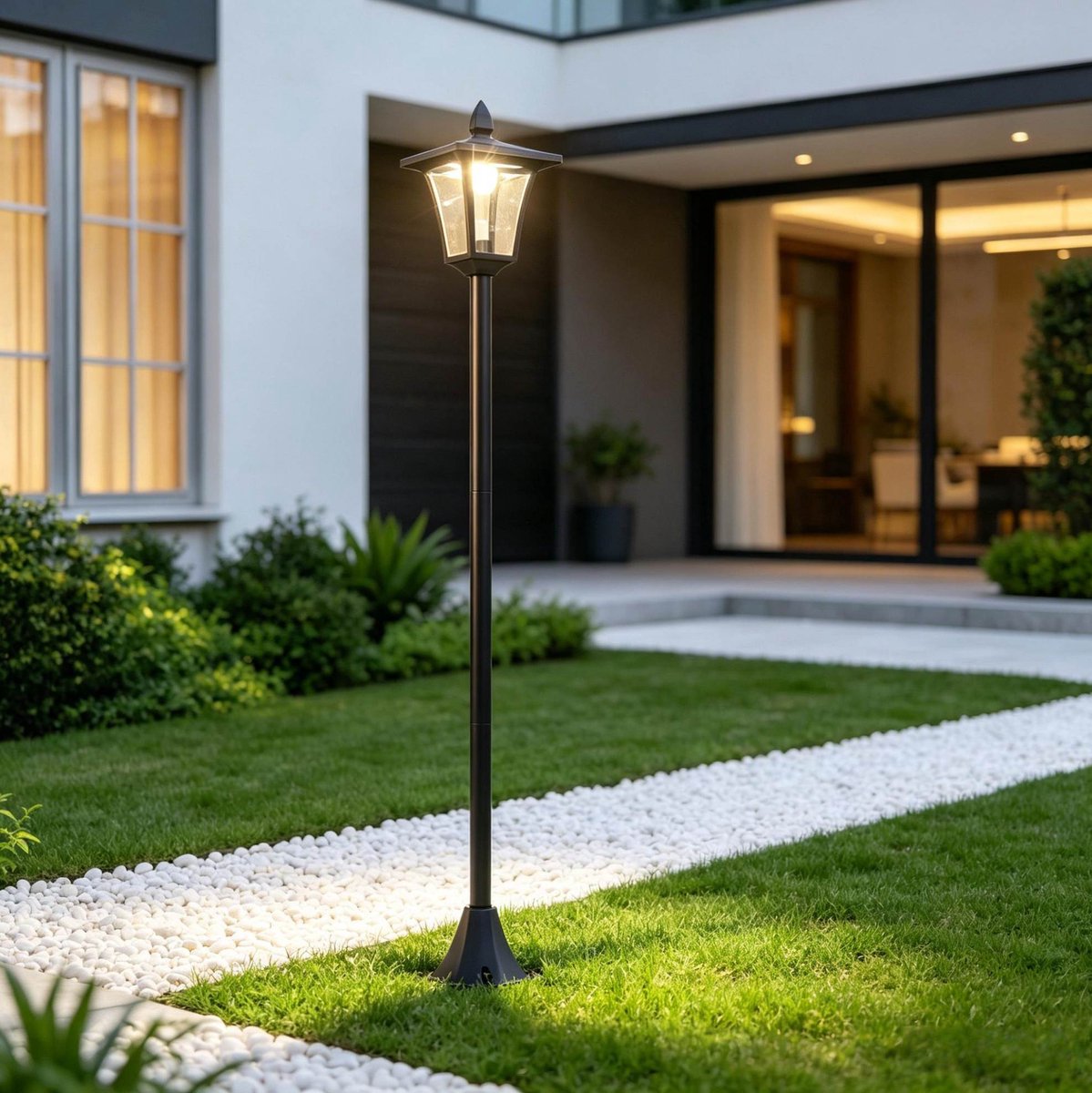 COVREO Sokkellamp 18 x 18 x 160 cm zwart roestvrij staal en PP - solar LED tuinlamp met lichtsensor