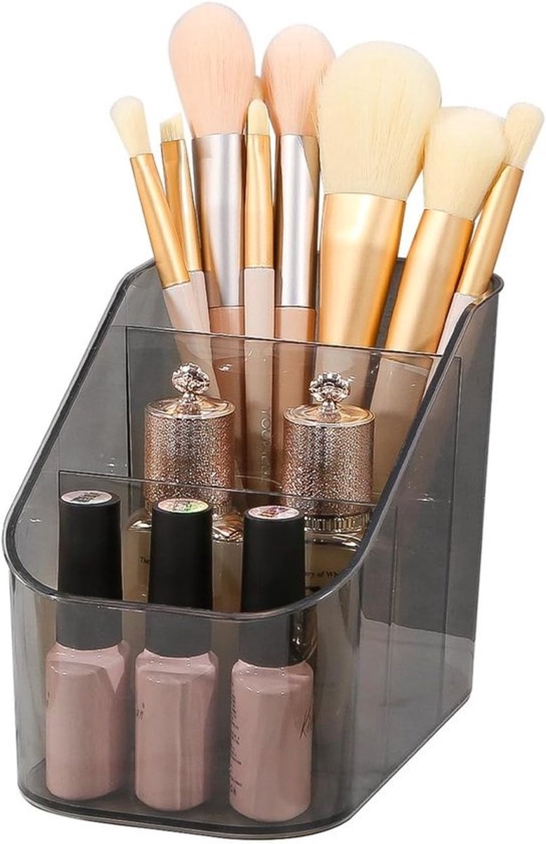 Make-up Borstelhouder - Cosmetica Organizer - Bureau Opslag - 3 Sleuven Ontwerp - 14.98 x 9.5 cm - Grijs