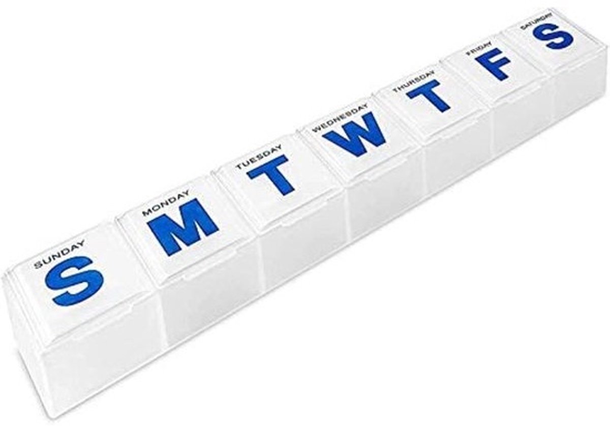 Wekelijkse Pillen Organizer - Medicijn Planner - Dagelijkse Medicatie - Extra Grote Vakken - 24x8x3 cm - Transparant