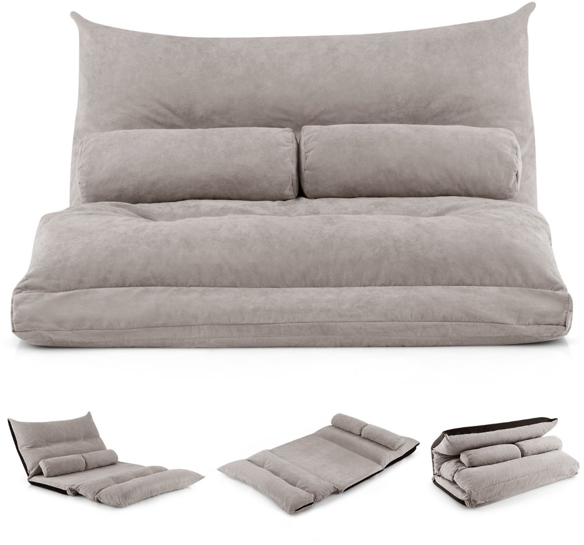 SureDeal® - Vloerstoel - Inklapbare Vloerbank Slaapbank - Slaapfunctie - Verstelbare Rugleuning Slaapbank - 180x110x18 cm - Grijs