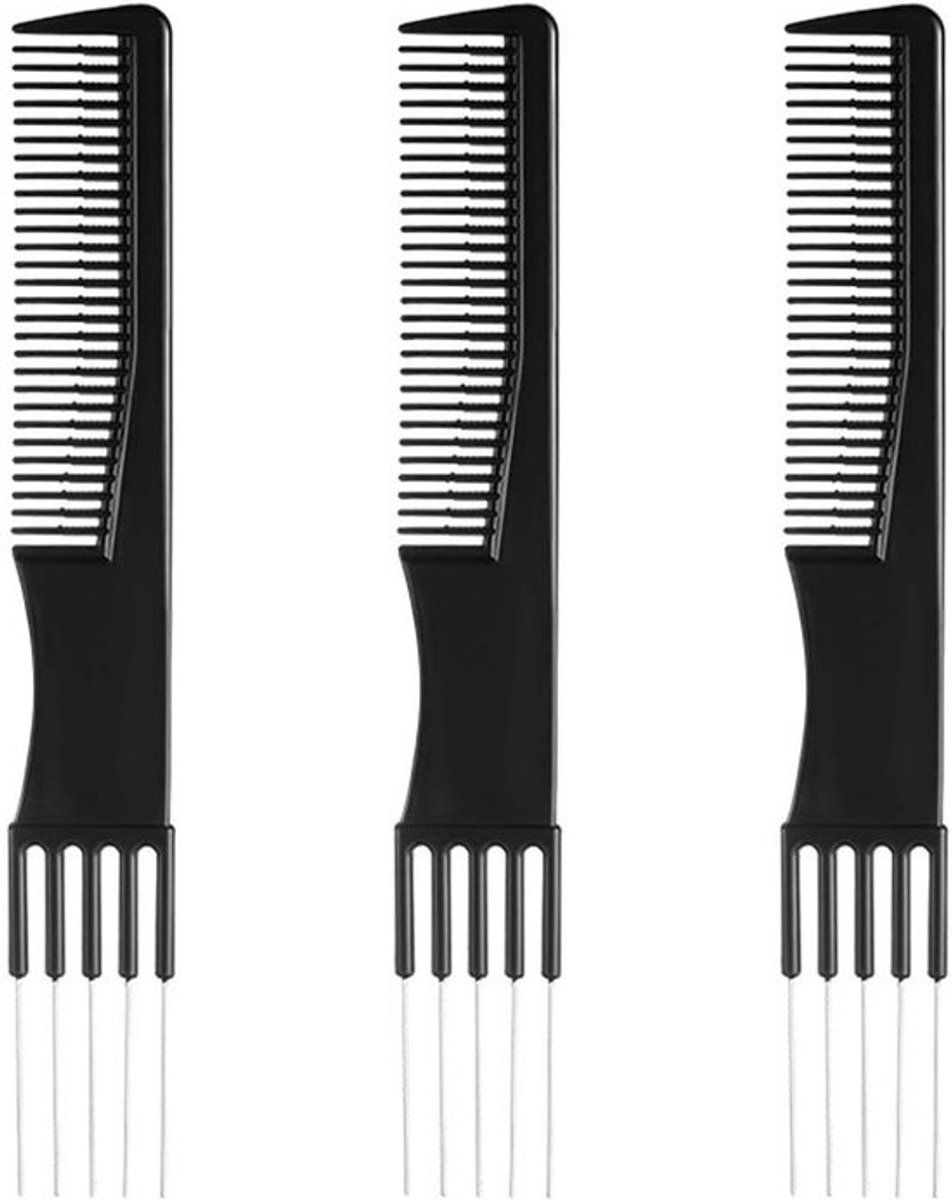 Dubbelzijdige Kammen - Styling Vorken - Haar Styling - Roestvrij Staal Pinnen - 19.3 x 2.6 cm - Zwart