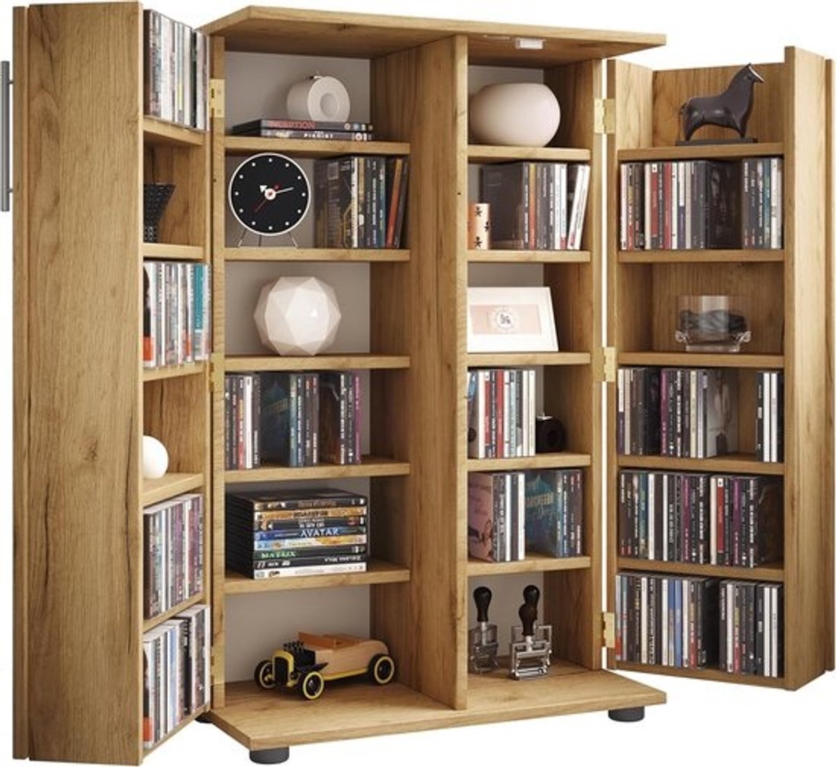 CD DVD Kast - Media Opberger - Ruimte Besparen - Afsluitbare Deuren - H93xB60xD31cm - Eiken