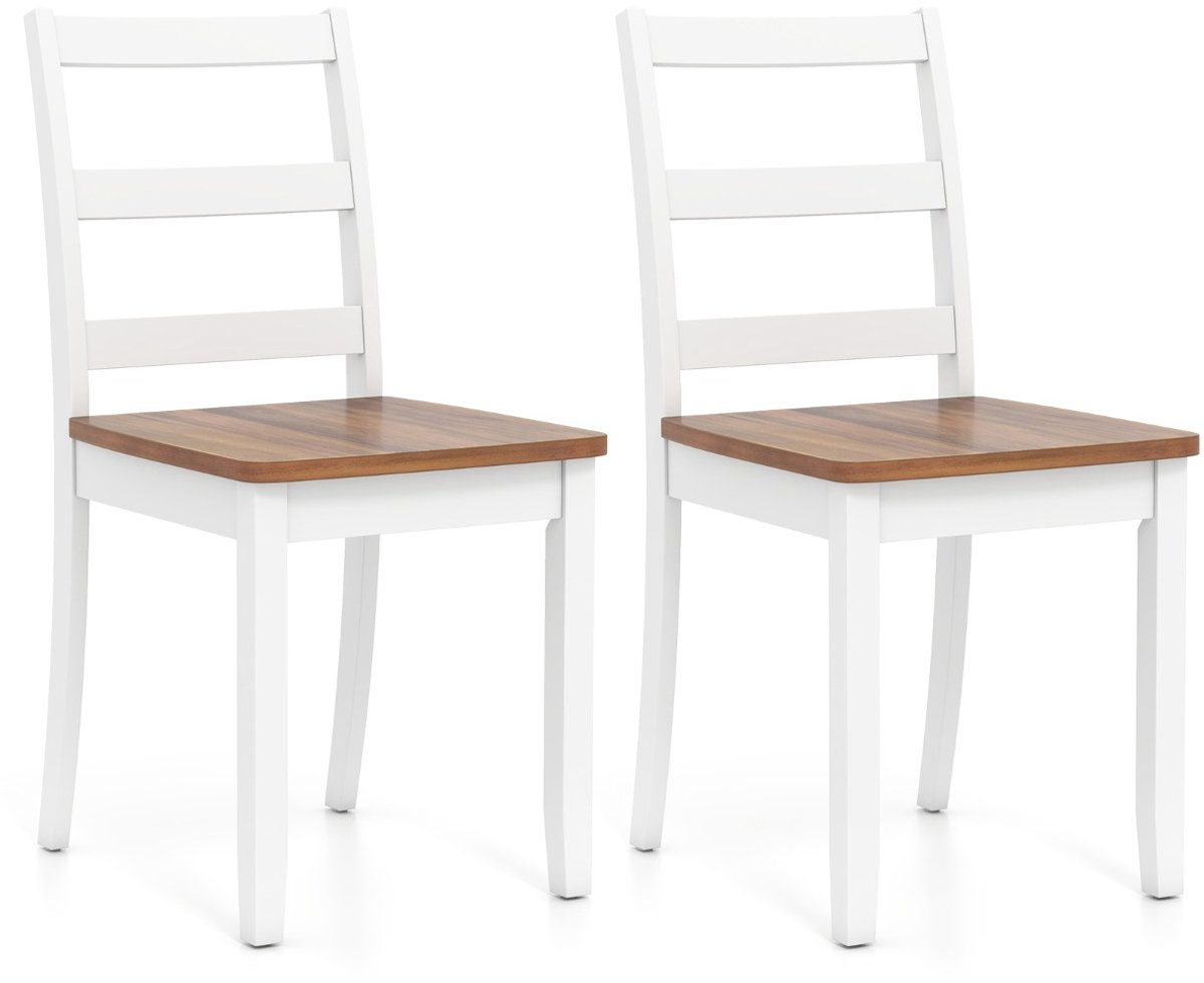SureDeal® - Eettafel - Houten Eetkamerstoelen Keukenstoel - Poten Rubberhout - Hoge Gebogen Rugleuning - 40x40x85 cm - Wit + Naturel