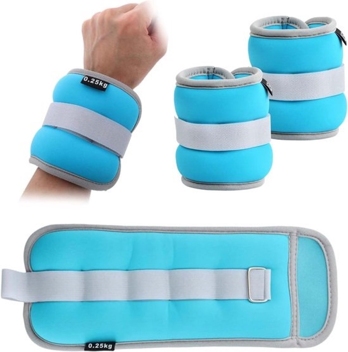 Gewichtsmanchetten Set - Hand Enkel Gewicht - Krachttraining Thuis - Segmented Design Stabiel - 0.5 kg Totaal - Blauw