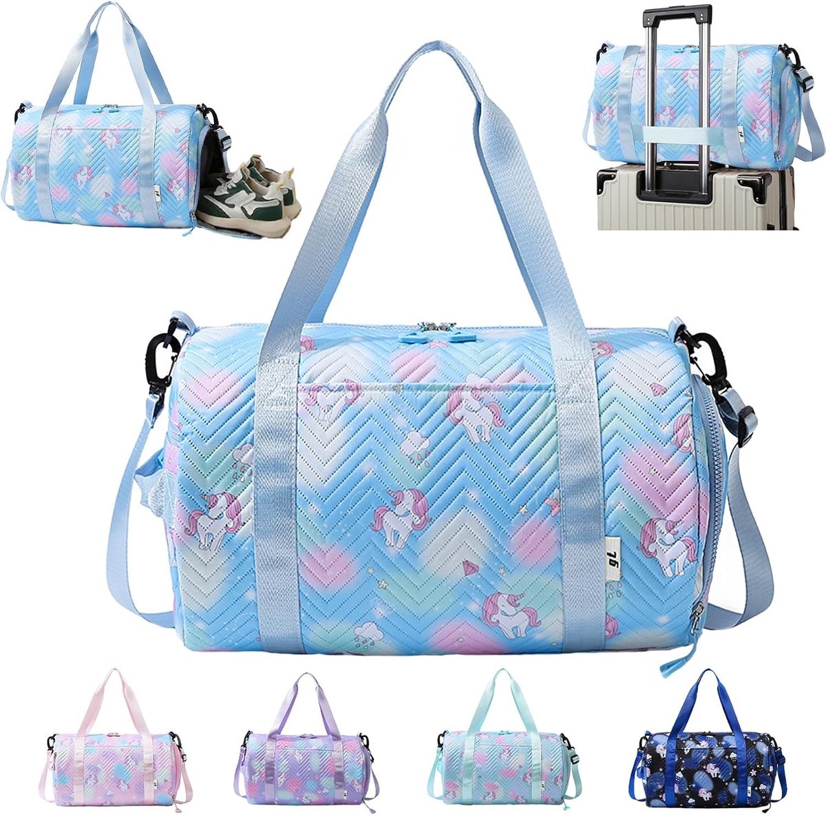 Reis- en Sporttas voor Meisjes, 25 Liter, Waterdichte Unicorn Weekender Bag met Compartiment voor Schoenen en Vochtige Kleding
