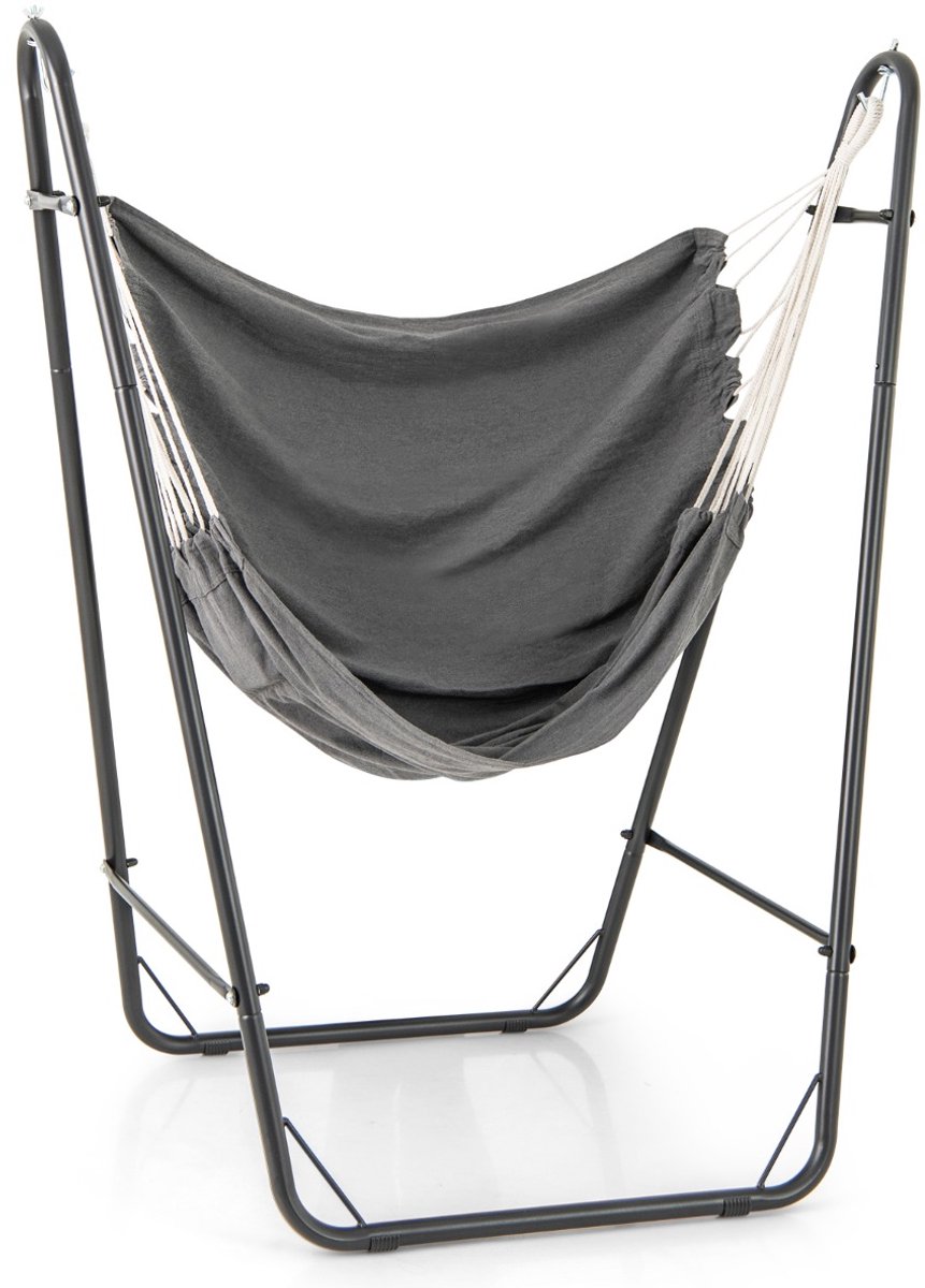 SureDeal® - Tuinmeubel - Hangstoel - Standaard Hangstoel - Katoen polyester Sling - Zijvakken - 130x87x161 cm - Grijs