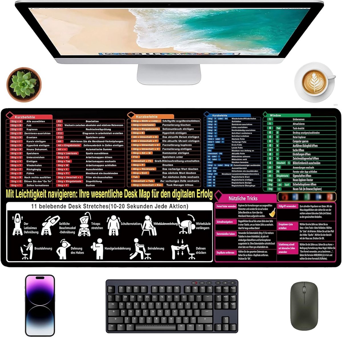 Grote Desk Pad en Muismat 900 x 400 mm, Ideaal voor Kantoorwerk en Thuiswerk, Antislip Ondergrond voor Comfortabel Gebruik met Toetsenbord en Muis