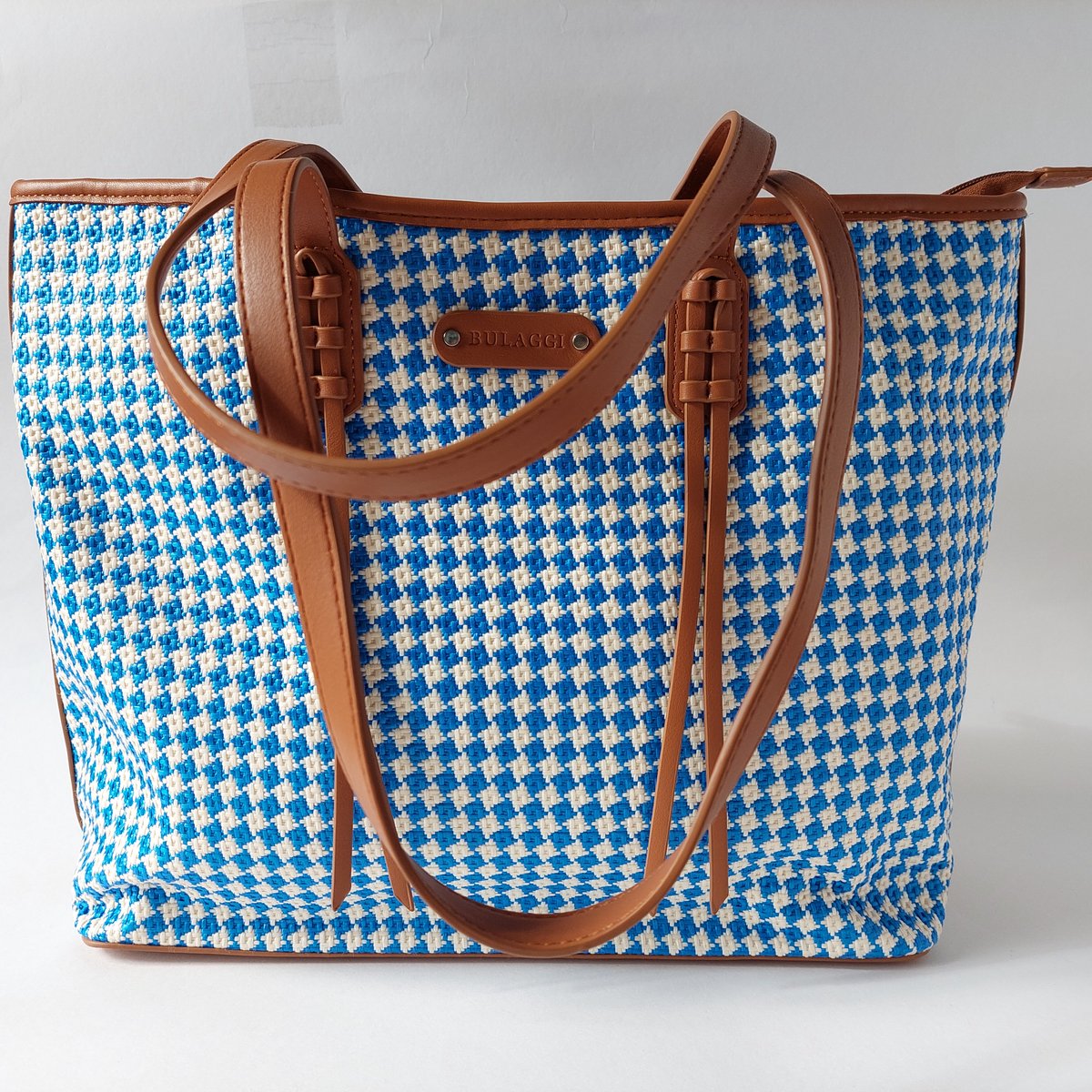 Shopper Tas - Dames - Blauw Wit geruit – Bulaggi – PU Leer