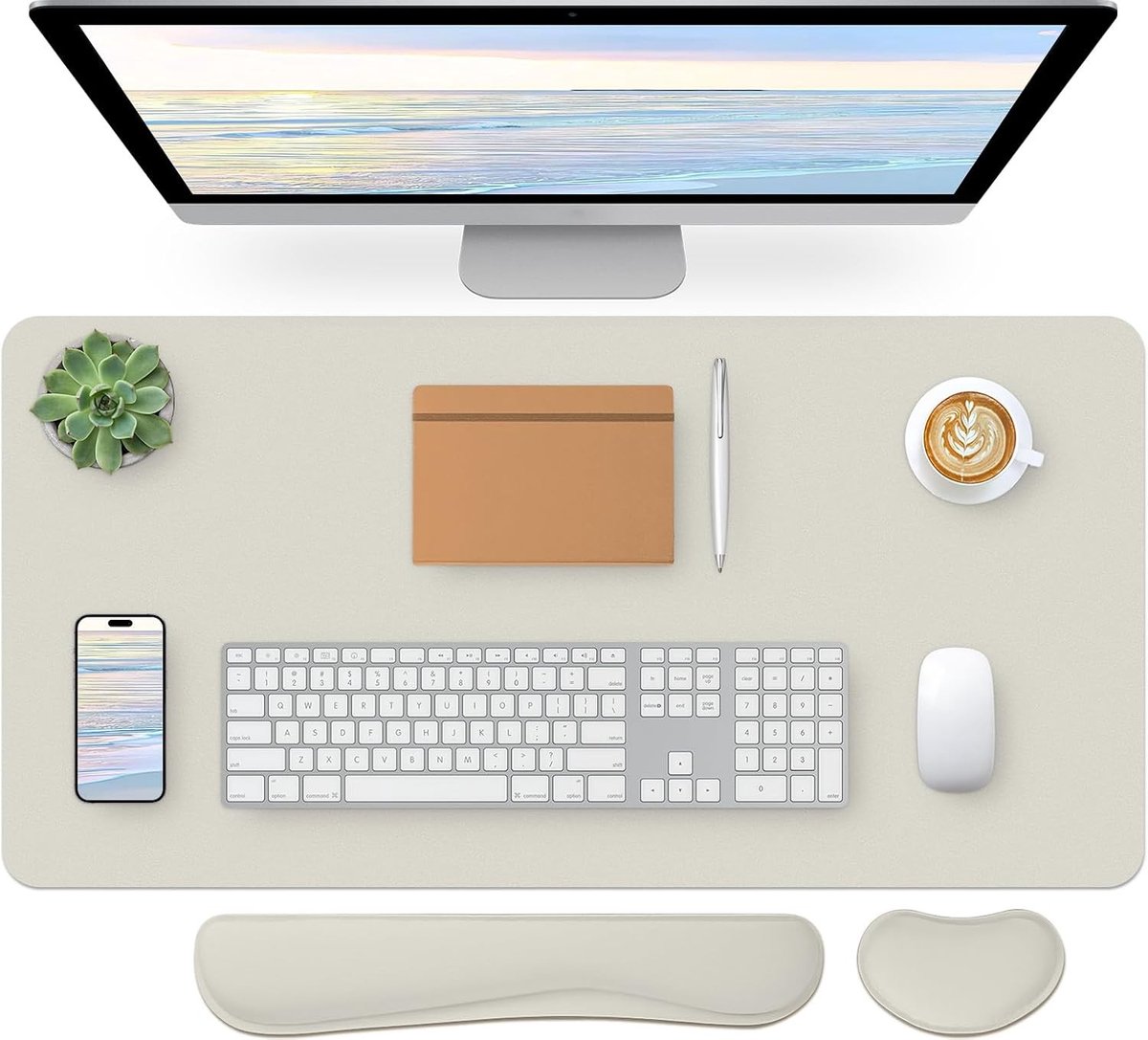 Bureauonderlegger Ivoorwit met 2 Beugels voor Organisatie en Bescherming, 80x40cm, Desk Accessoire