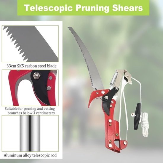 Takkenschaar Telescoop - Tuinzaag Snoeischaar - Hoge Takken Snoeien - Verstelbare Lengte 82-410cm - Lichtgewicht Roestvrij Staal — afbeelding 3