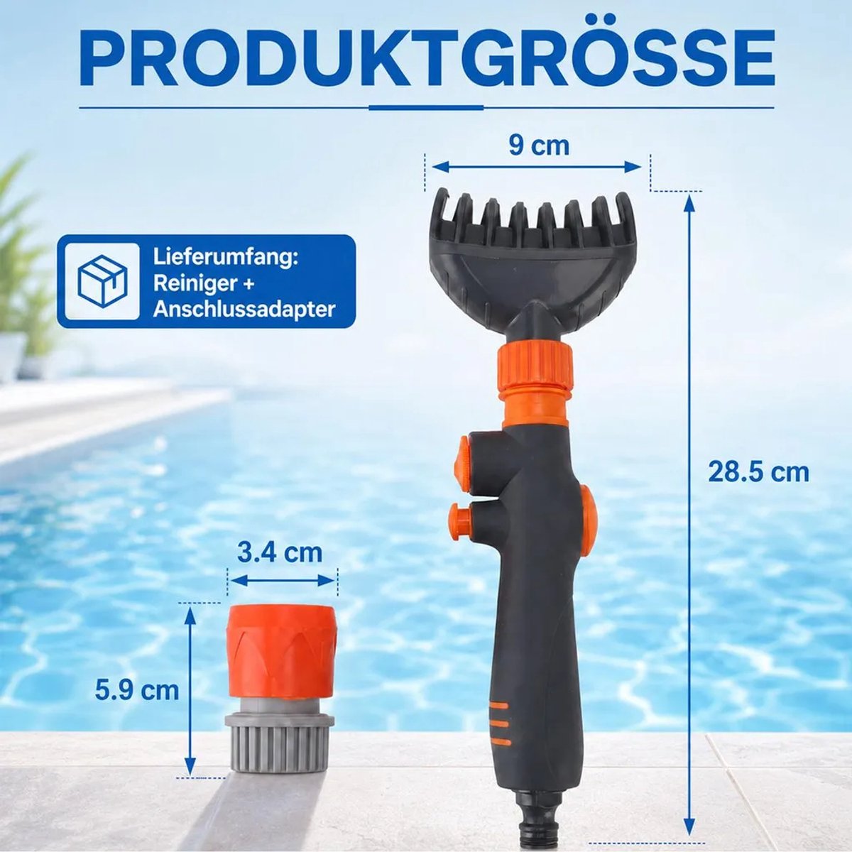 Hogedruk zwembadfilterreiniger Geschikt voor 15-gaats sproeier, ergonomisch ontwerp, Geschikt voor spabaden en whirlpools, inclusief slangaansluiting.