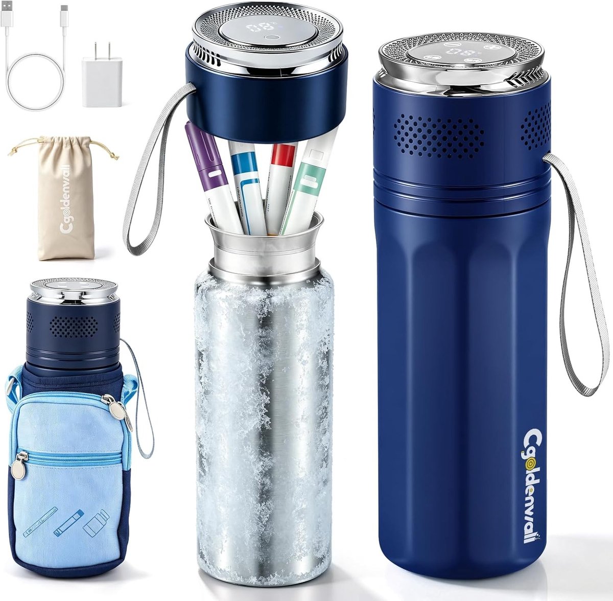Draagbare Medicijnkoeler voor Reisgebruik, USB Insuline Cooler met Plug-in Koeling 2-8°C (Blauw)