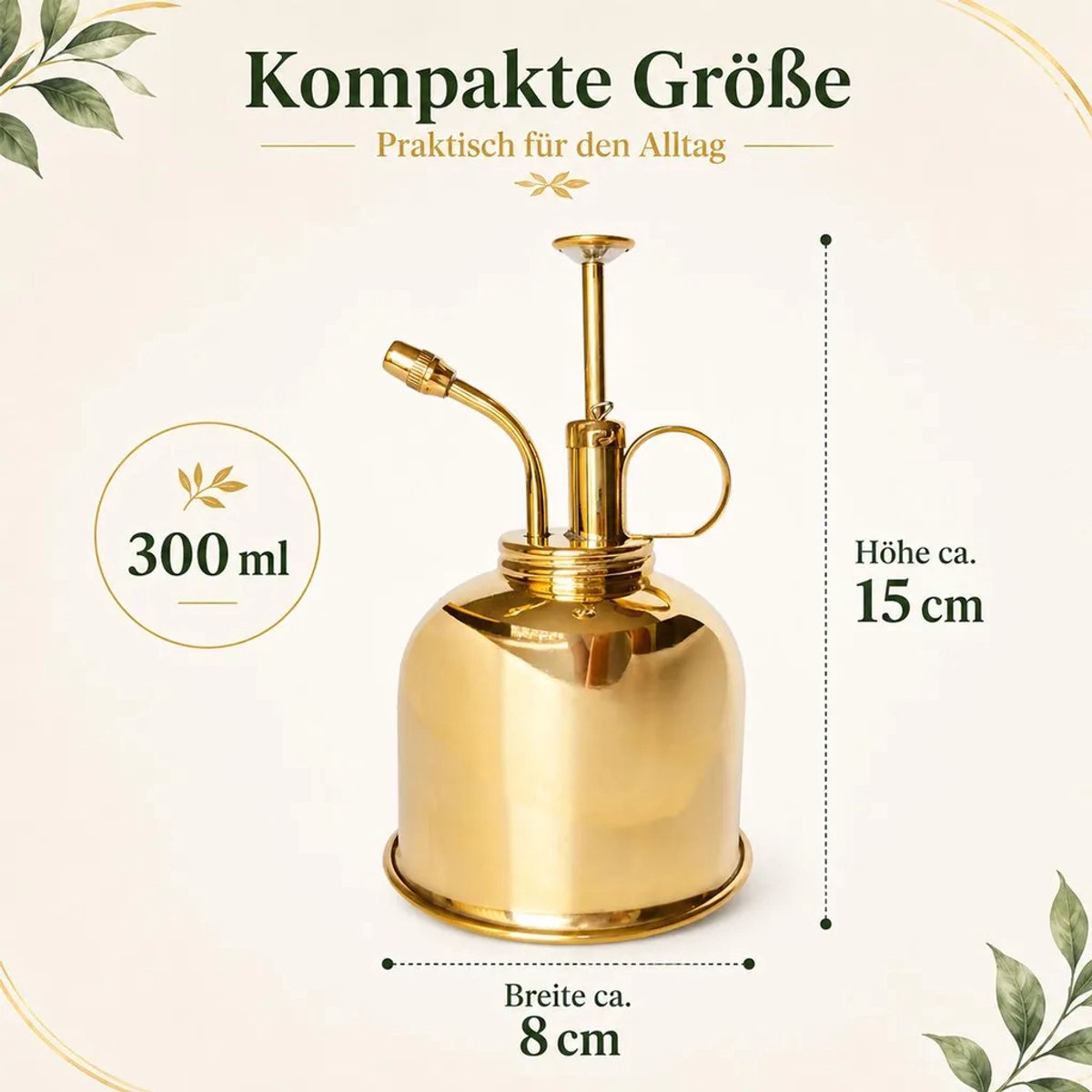 Gieter van 300 ml van messing, retro plantenspuitfles, gemaakt van puur messing, mini-gieter, Geschikt voor kamerplanten, vetplanten en kruiden, retro design.