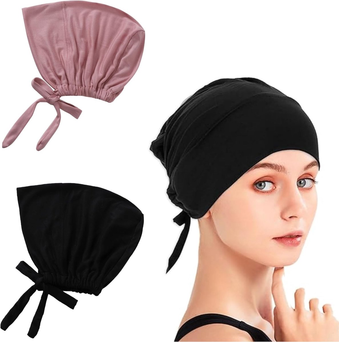 Verstelbare hijab met slangenmotief en elastische nekstrap - 2-delige set voor comfort en stijl