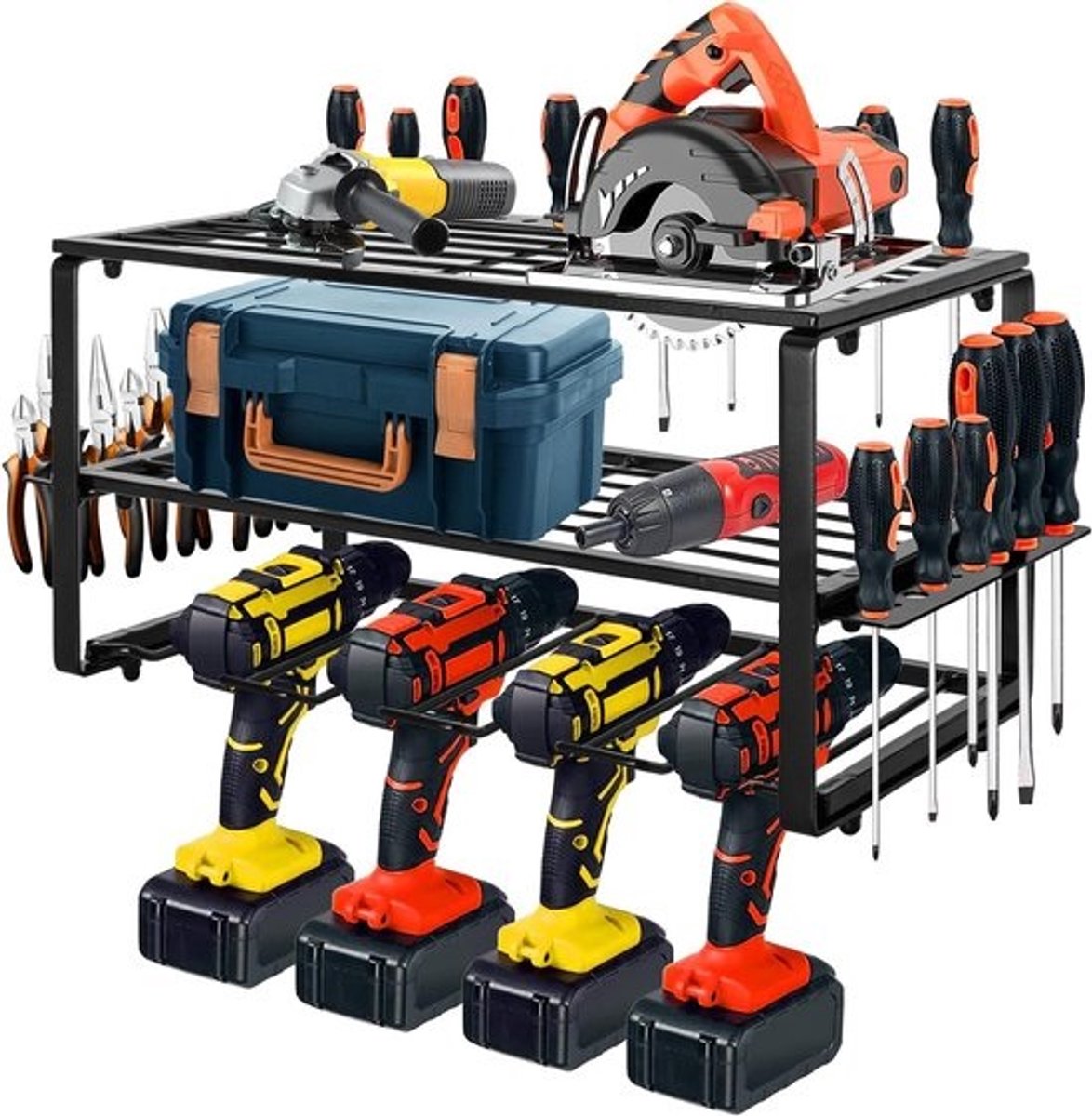 Muurbevestigde gereedschapsopslag voor elektrische gereedschappen, multifunctionele boorhouder 40 x 20 x 20 cm, ruimtebesparend en praktisch
